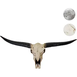 Deko Schädel 132cm HWC-A14, Polyresin Stier Bulle Longhorn Kopf Trophäe, In-/Outdoor ~ naturfarben