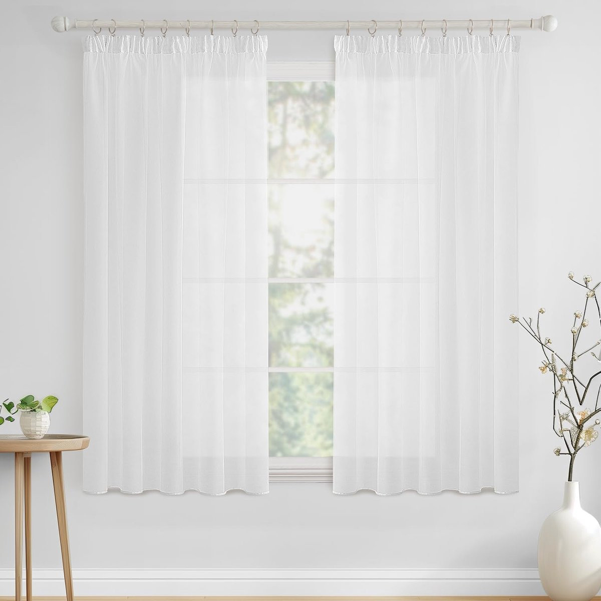 SnelShoppen Translucente Gordijnen Set van 2 Wit - Strijkvrije Voile Raamdecoratie - B: 145 cm, H: 140 cm