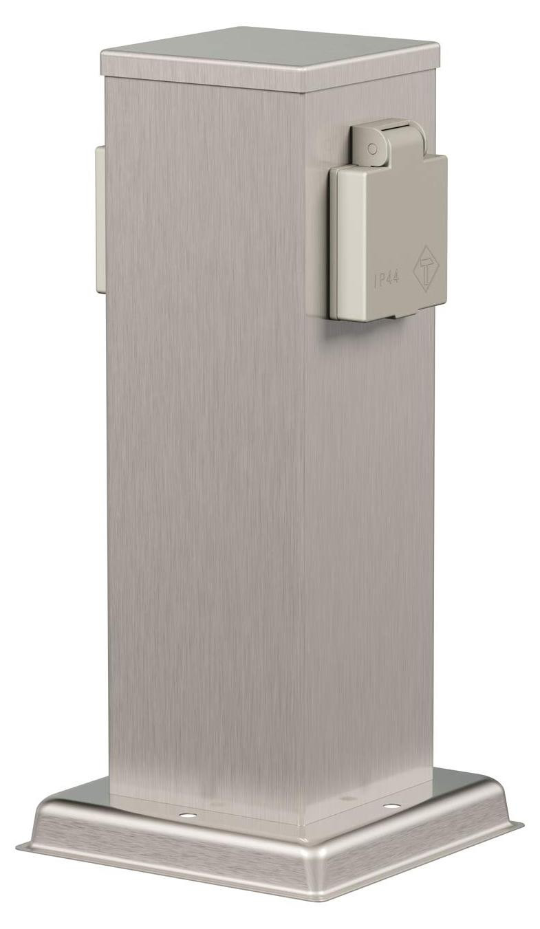 LEDs Com Buitenstopcontactpaal Polly, 2-voudig, IP44, roestvrij staal, rechthoekig, 27 cm