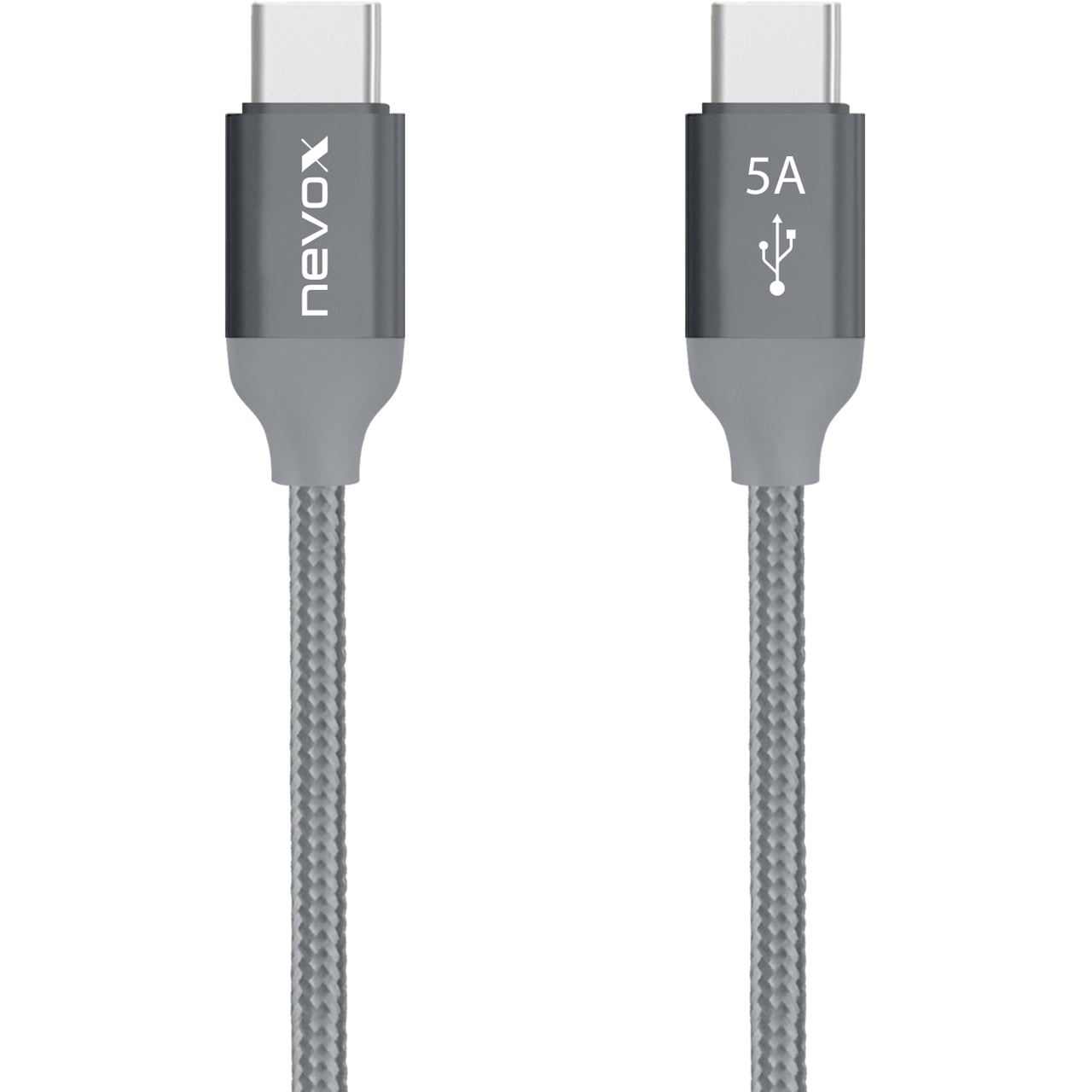 Nevox USB Type C zu Type C Kabel 20V/5A (100W) Emark IC 1 m silbergrau
