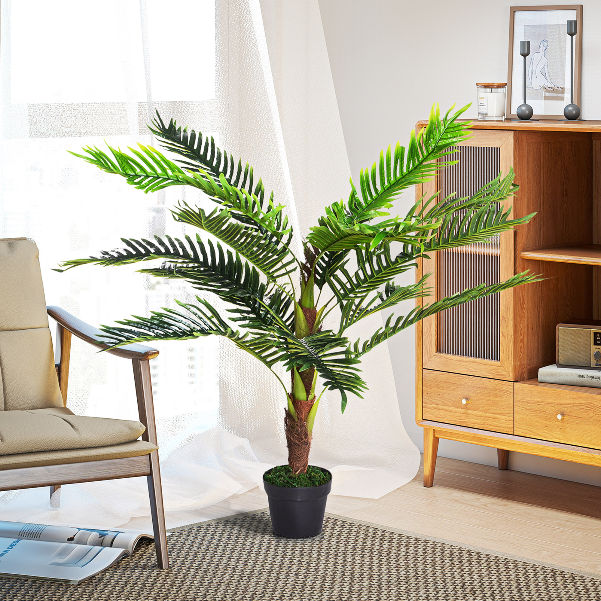 Outsunny Pianta Artificiale Palma Cycas Alta 123cm per Interno ed Esterno con Vaso Incluso Aosom
