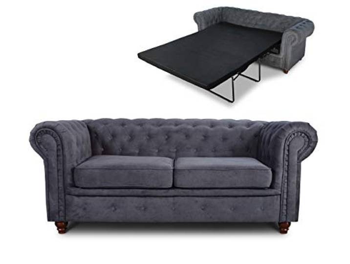 Sofnet - Schlafsofa Chesterfield Asti Bis 2-Sitzer (Graphit, Capri 16) Bettsofa, Sofa mit Schlaffunktion, 2-Sitzer, Couch, Bettfunktion, Strukturstoff, Holzfüße, Chesterfield Stil