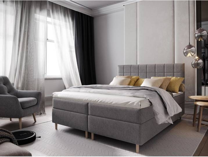 Masseno Boxspringbett IBIZA mit Bettkästen 140x200 cm - Hellgrau, INARI 91