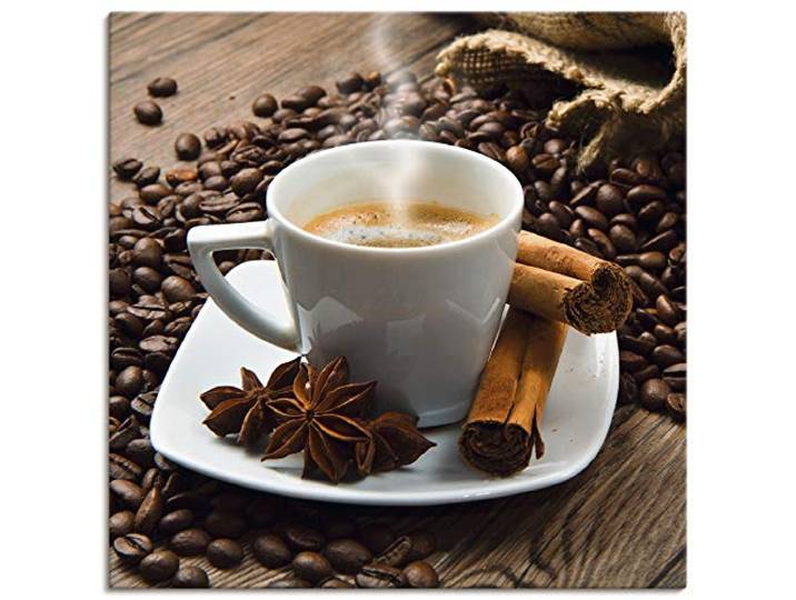 ARTLAND Wanddeko Leinwand Bilder Wandbild 40x40 cm Ernährung & Genuss Getränke Kaffee Fotografie Braun Kaffeetasse Leinensack mit Kaffeebohnen S6BQ