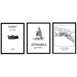 POSTER Set Mit 3 Istanbul Stadtplan, Galataturm A4 Rahmenlos