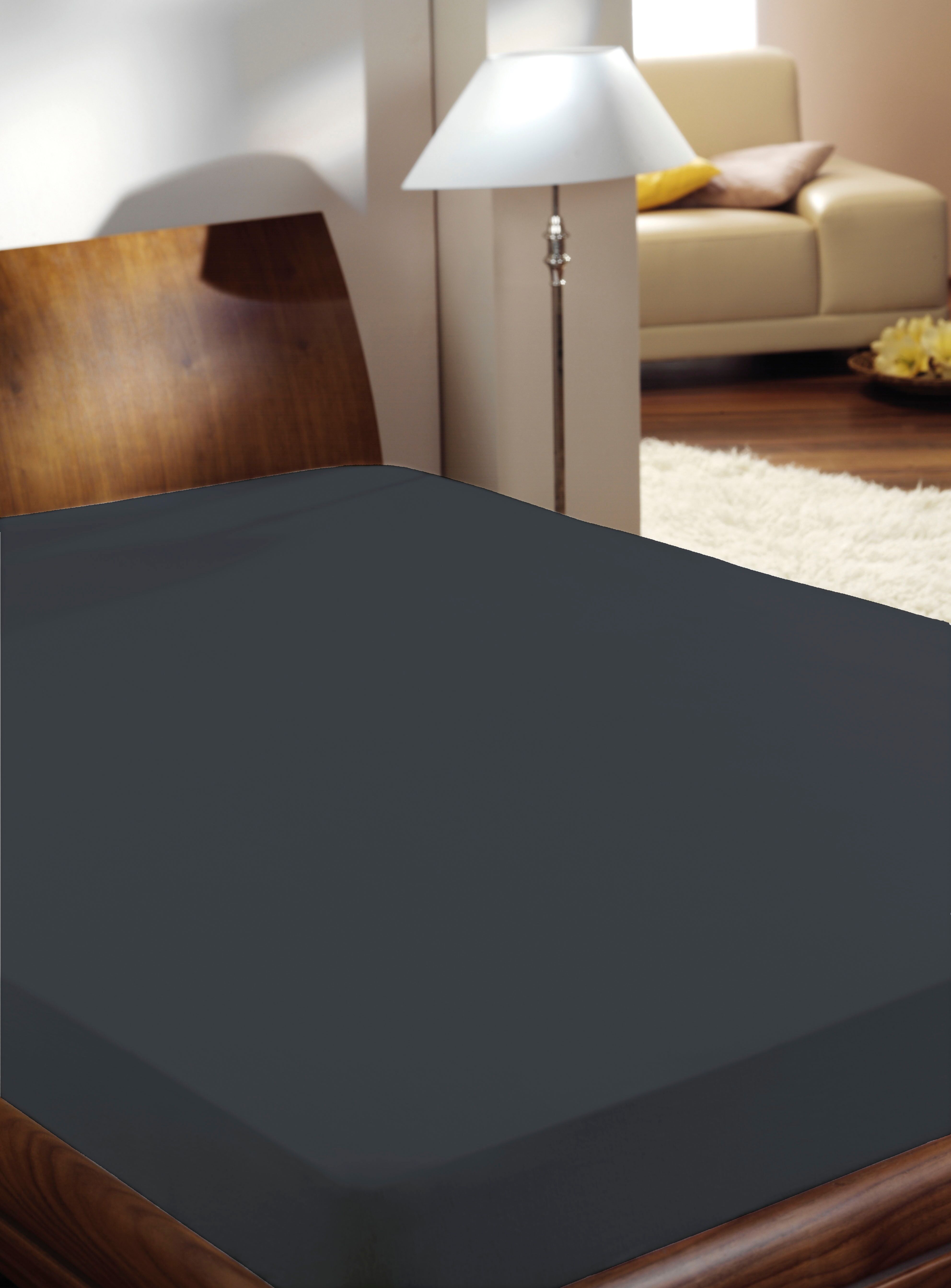 Spannbettlaken PRIMERA "Luxus-Satin", schwarz, B:100cm L:200cm, Satin, Obermaterial: 100% Baumwolle, Bettlaken, Spannbettlaken, in hochwertiger Qualität