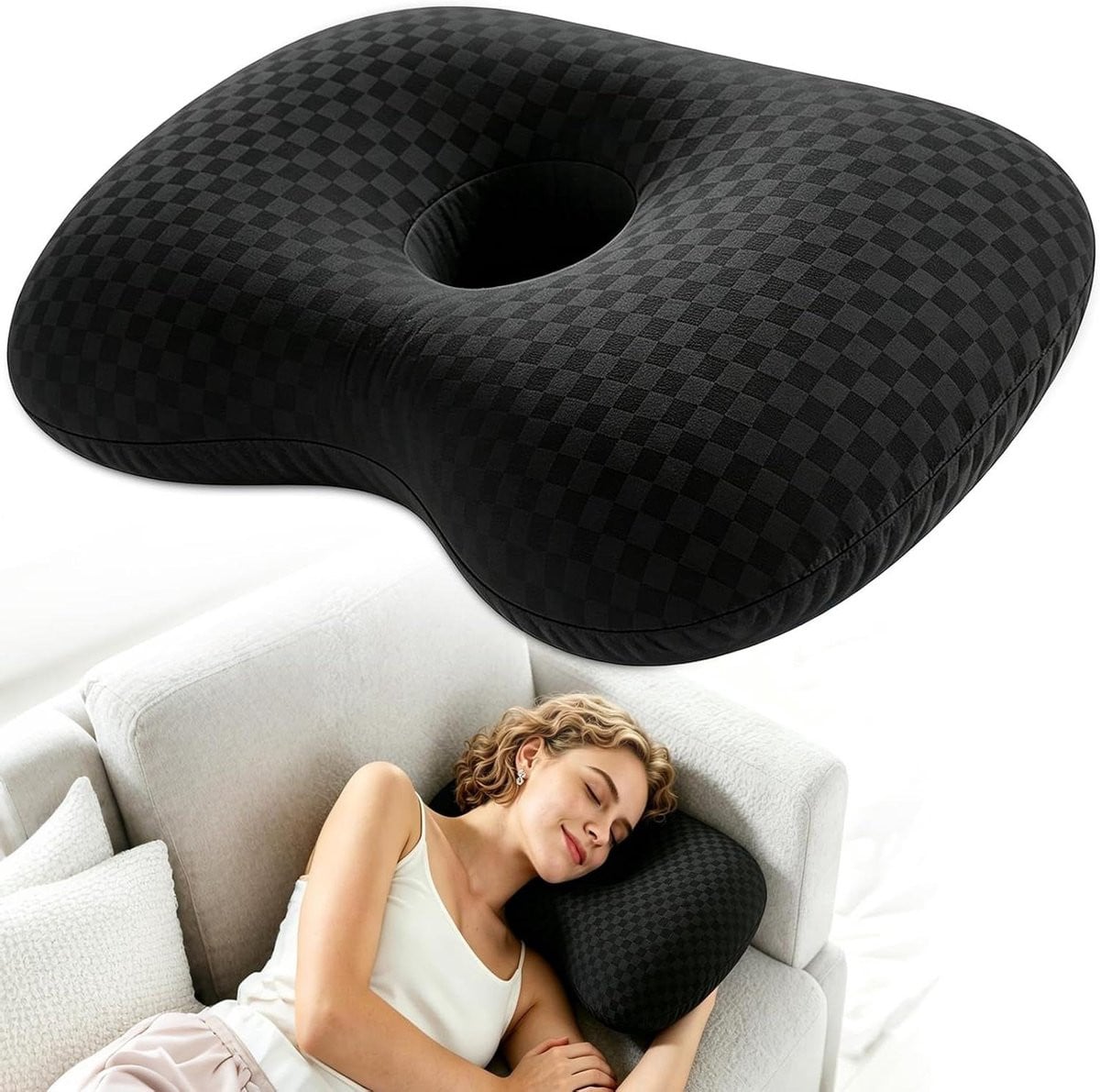 Ergonomisch oorkussen voor piercings - Zwart - 32 x 44 cm