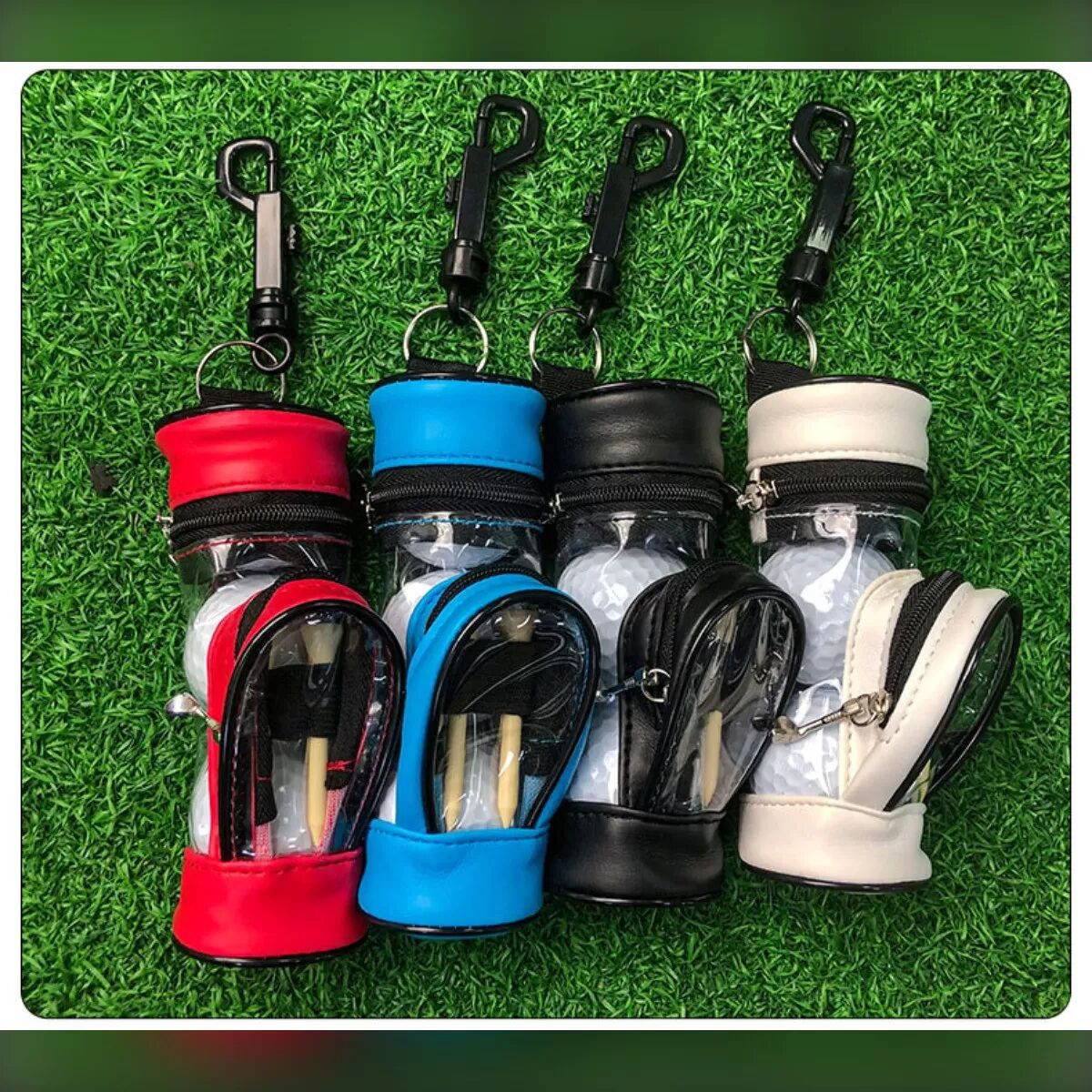 INF Sac de golf portable en cuir PU avec porte-tee - Contient 3 balles Blanc