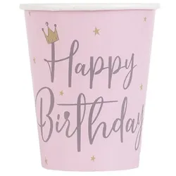 8 Becher Happy Birthday rosa