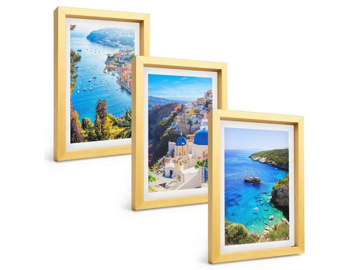 BILDER SET 3er Set - 20x30 cm Goldrahmen - Griechische Ansichten von Santorin Oia