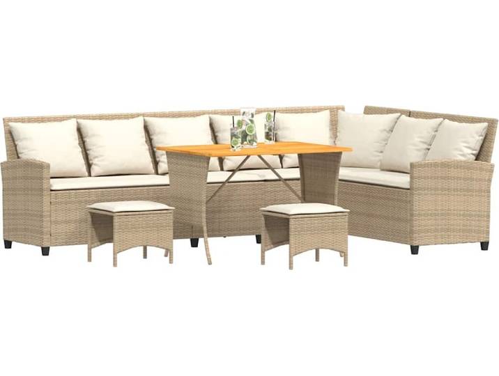vidaXL 4-tlg. Garten-Sofagarnitur mit Kissen L-Form Beige Poly Rattan