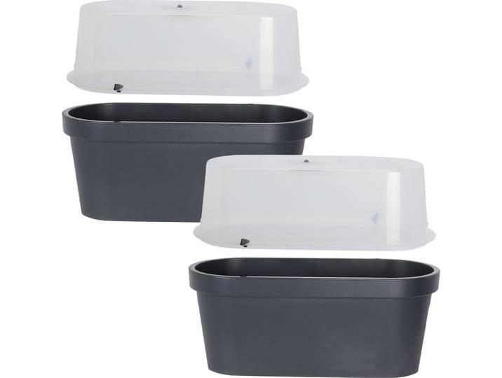 2er-Set Geländer-Blumentopf mit Gewächshaus-Haube, anthrazit