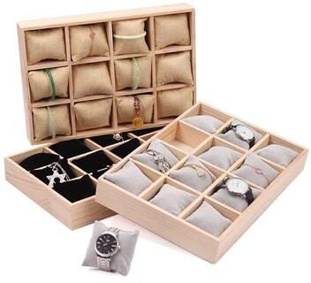 Uplift Picks Solid Wood 12 Slot Watch Organizer Display Frame With Pillow Cushions black