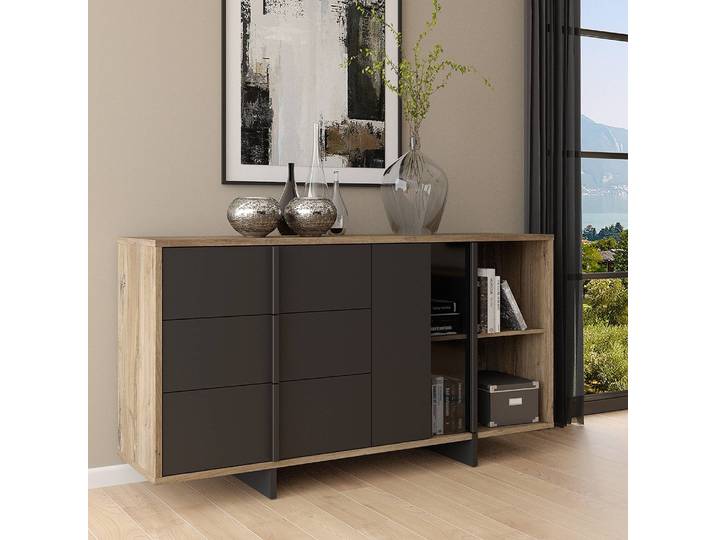 Sideboard 160 x 86 x 42cm Schwarz/Braun