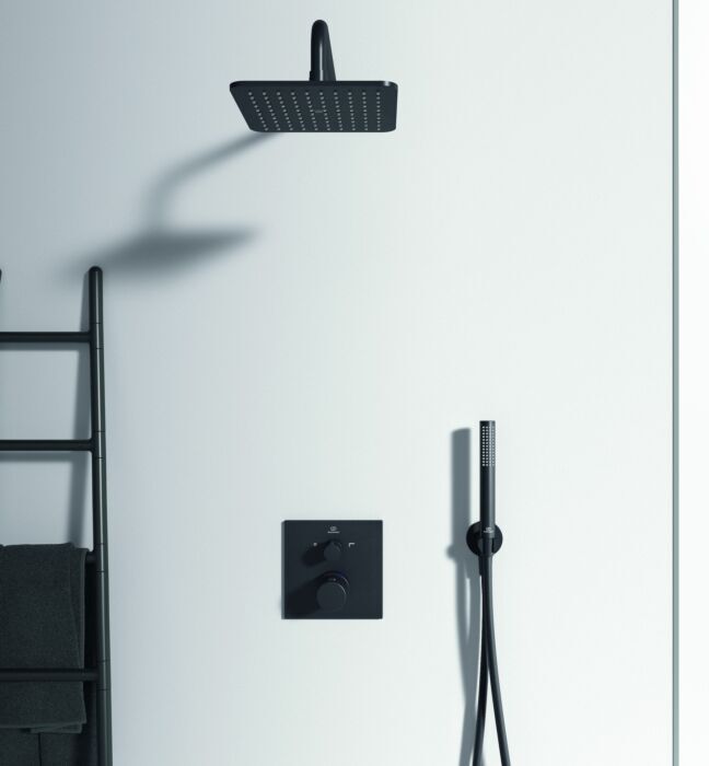 Ideal Standard C 100 Duschsystem Unterputz mit Idealrain Kopfbrause, Handbrause und Zubehör, silk black, schwarz matt, Duscharmatur Set