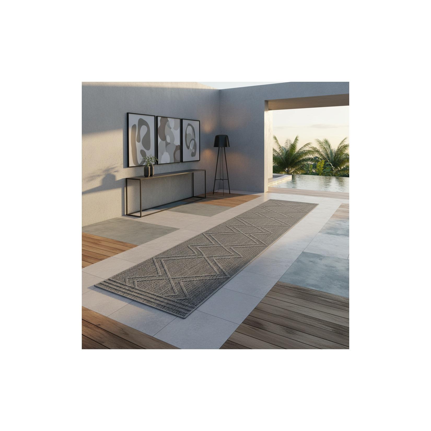 Outdoorteppich IMST, im Boho-Stil, aus Polypropylen, Grau, 80 x 250 cm