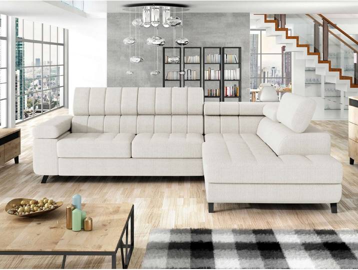 MIRJAN24 Ecksofa Nord, mit Bettkasten und Schlaffunktion, Typs L , Einstellbare Kopfstützen, 264x203x73 cm