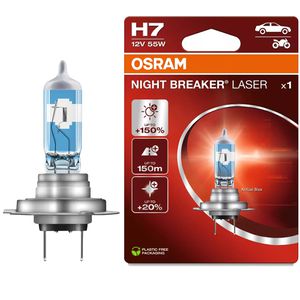OSRAM Auto-Lampe Night Breaker Laser, H7, 12 V / 55 Watt, Scheinwerferlampe, Halogen, 1 Stück