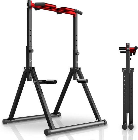 Krachttoren Fitness - Trainingsstation - Für das Training zu Hause - Klappbar und verstellbar - Maximale Belastung: 450 LBS - Schwarz, Rot