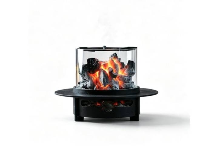 Tisch-Feuerstelle, Tragbarer Kamin Zum Heizen Mini-Holzkohle-Feuerstelle Mit Extra Breiter, Runder Servierplatte Und Sichtfenster Aus Klarglas(17x13.5cm)