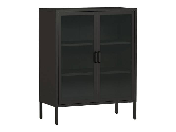 [en.casa] Vitrine Fauske, Schwarz, Metall, 80x101.5x40 cm, Esszimmer, Vitrinen, Vitrinenschränke