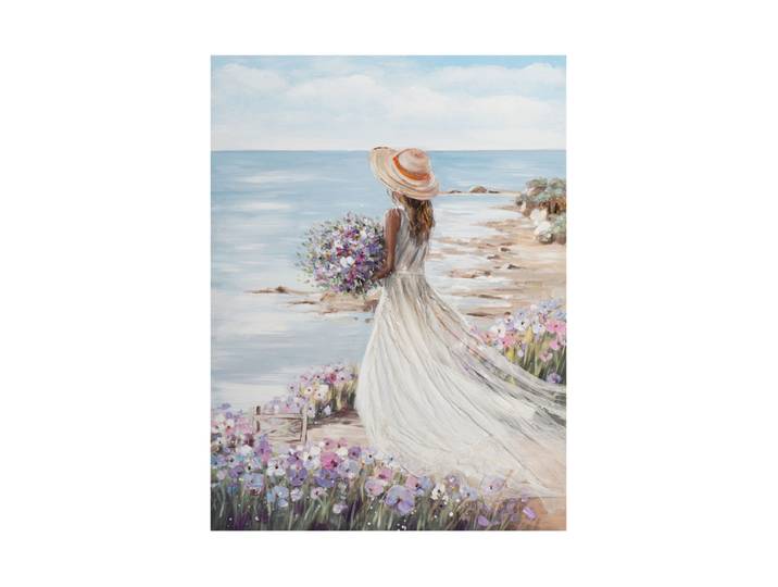 Handgemaltes Bild „Frau am Strand mit weißem Kleid“ 90 x 120 cm Multicolor Crea Collection