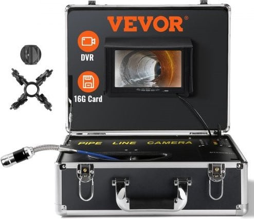 Vevor Professionele Inspectiecamera met 7 inch scherm, 30 meter kabel en Stainless Steel uitvoering, Zwart