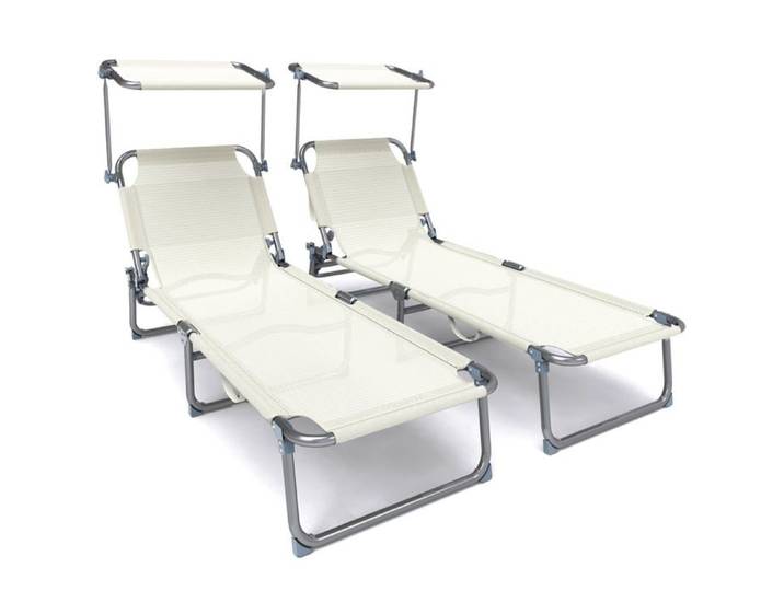 VOUNOT® Transat pare soleil Textilene et range magazine Lot de 2 pcs Beige