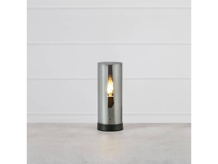 Tischleuchte Post 23cm Schwarz/Schwarz Eisen, lackiert Rauchglas E14