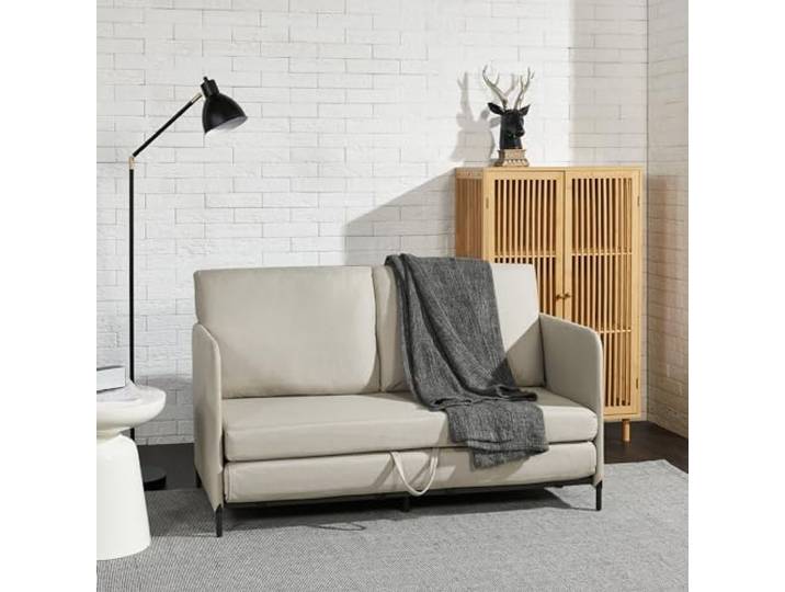 [en.casa] Schlafsofa Soini 2-Sitzer Sofa mit Schlaffunktion gepolstert Schlafcouch mit Bettkasten Bettsofa ausziehbar Beige Klappsofa Schaumstoff