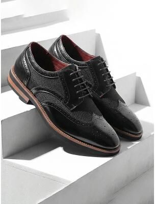 LightInthebox Men's Faux Leather Brown Oxford Shoes, Classic Wedding Footwear for Groom and Wedding Guests