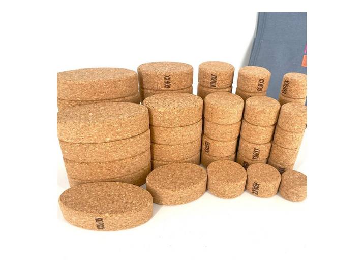 KORXX Die runden und ovalen Bauklötze aus Kork, 50 Bausteine aus Kork Spielbausteine, (Packung, Set), nachhaltig, recyclebar, leise, haftend, leicht, antiallergen