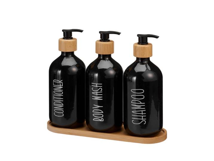 Seifenspender Set 500 ml 4-teilig schwarz/natur