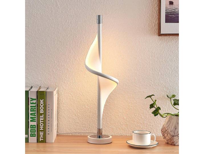 Edano LED Lampe de Table White/Chrome - Lucande - Salon / séjour - Moderne - Tissu / textile