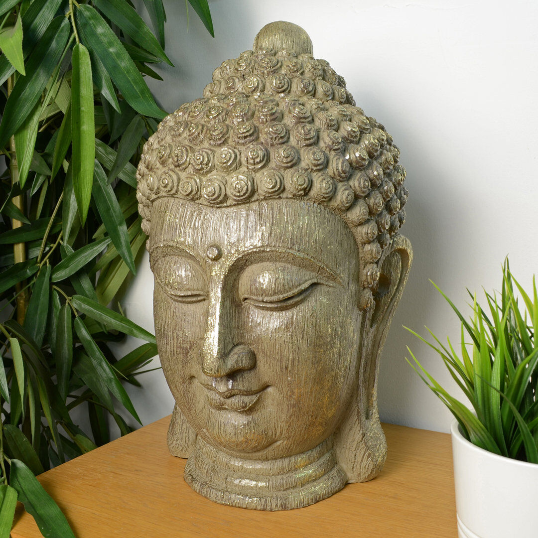 World Menagerie Lynch BUDDHA HEAD 40cm Carved Wood Effect Light Gray 40cm H X 24cm W X 25cm D