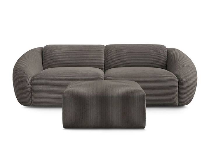 3er Sofa mit Hocker BOBOCHIC TINA Cord-Stoff taupe
