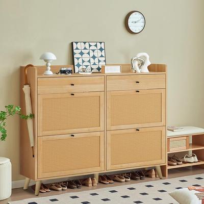 YUN Shoe Cabinet Storage, Large Shoe Cabinet Freestanding Organizer with Wood Legs and 4 Flip Drawers for Entryway