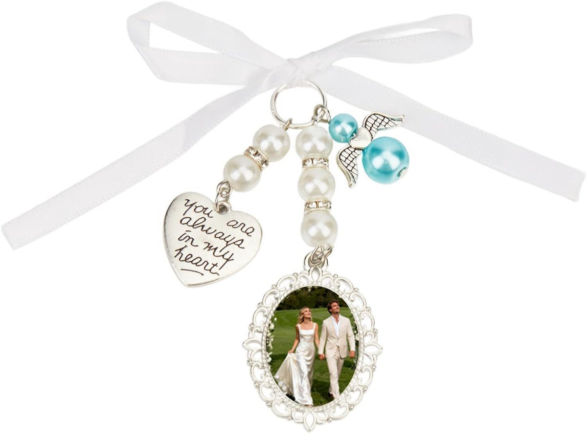 Dailygoods Gepersonaliseerde Foto-hanger voor Bruidsboeket - Herinneringshanger van Legering - 9 x 13 cm