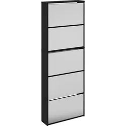 vidaXL Schuhschrank mit Spiegel 5 Fächer Schwarz 63x17x169,5 cm