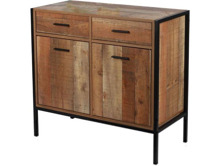 Toilinux - Commode Riverside - 2 tiroirs et 2 portes - Largeur 84 cm - Métal et Bois