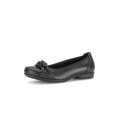 Ballerina GABOR, Damen, Gr. 39, Textil, schwarz, Kalbsleder, Schuhe Ballerina, Blockabsatz, Basicschuh, Businesschuh mit Knoten-Detail, Weite G