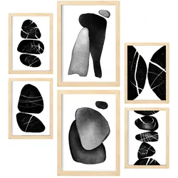 POSTER Set Mit 6 Palladische Gesteine In Liebhaber Abstrakt Ästhetische Dekorative Gemälde Für Ihr Wohnzimmer Zuhause A3 & A4 Rahmen Aus Hellem Holz