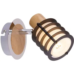 Wandleuchte Wandlampe Wandspot Holzleuchte Spotlampe Wandstrahler, Spot beweglich, Landhaus Metall Holz Glas satiniert, E14 Fassung, LxBxH 14,7x10x12cm