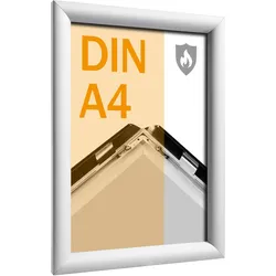 Brandschutzrahmen A4 mit B1-Zertifizierung  ohne Deckblatt  | silber, Aluminium