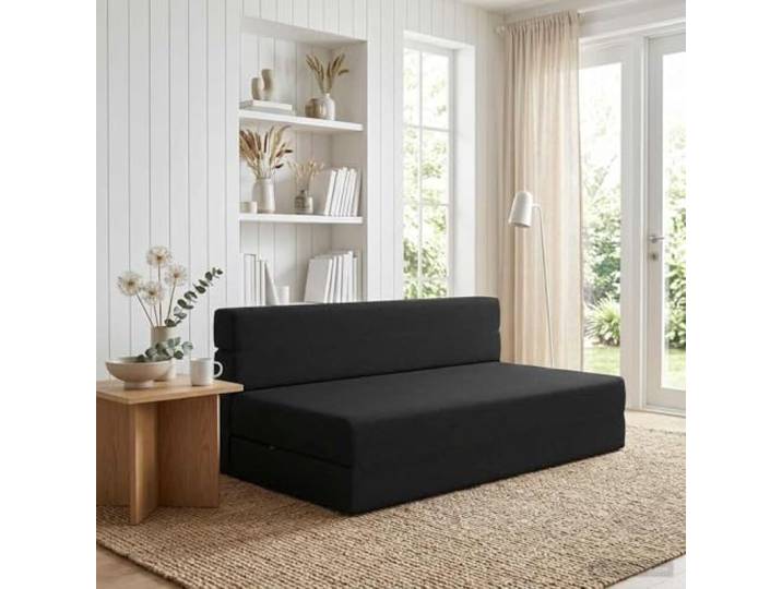 pokgdf Klappsofa Bett Schwarz 152 cm Stoff 2-in-1 100% Polyester, Atmungsaktiv, Abnehmbarer Waschbarer Bezug, Platzsparend, Faltbar