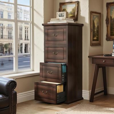 OEM Wood File Cabinet, Tall Filing Storage Printer Stand for A4/Letter/Legal Size, Home Office Document Accent Cabinet