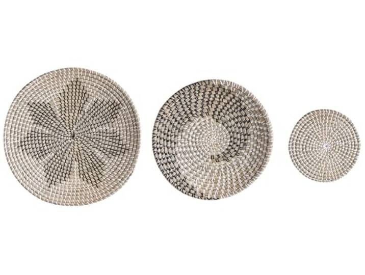 Beliani Wanddeko Seegras natürlich/beige geflochten Wandkörbe 3er Set Kreise Boho Cantho