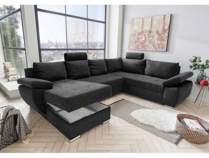 P & B Wohnlandschaft, Anthrazit, Metall, Uni, 5-Sitzer, Füllung: Schaumstoff, U-Form, 305x219 cm, Made in EU, Liegefunktion, Wohnzimmer, Sofas & Couches, Wohnlandschaften, Wohnlandschaft U-Form