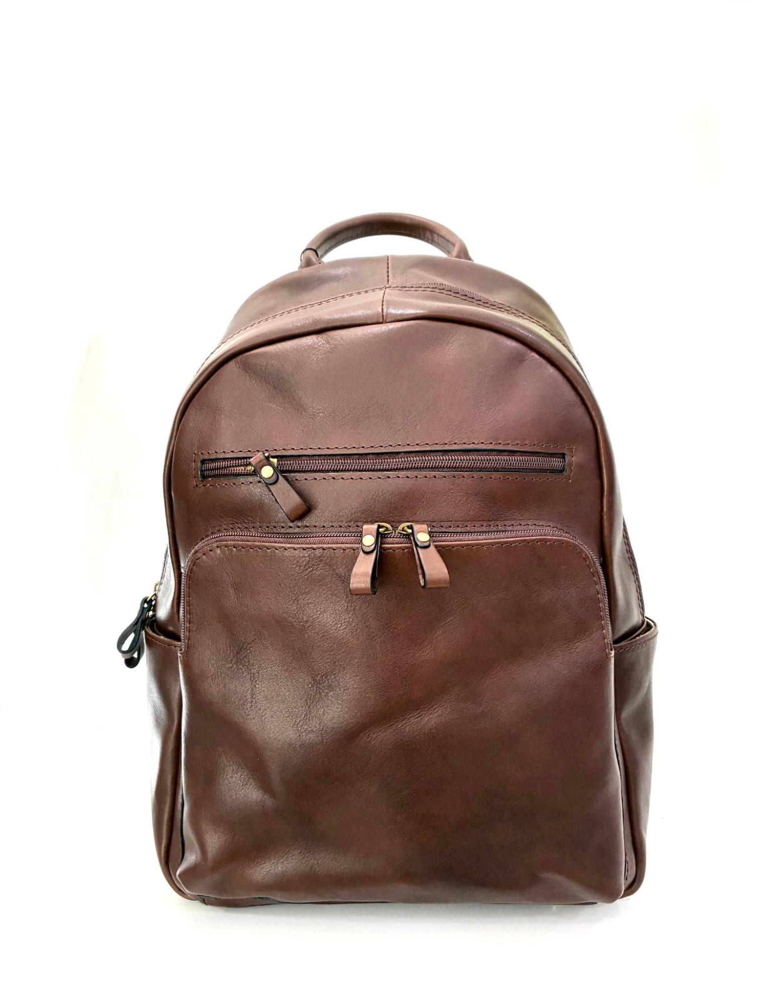 Gussaci - Herren Rucksack aus braunem Leder - Laptopfach 30x15x40 cm - organisierte Fächer für Arbeit und Reise