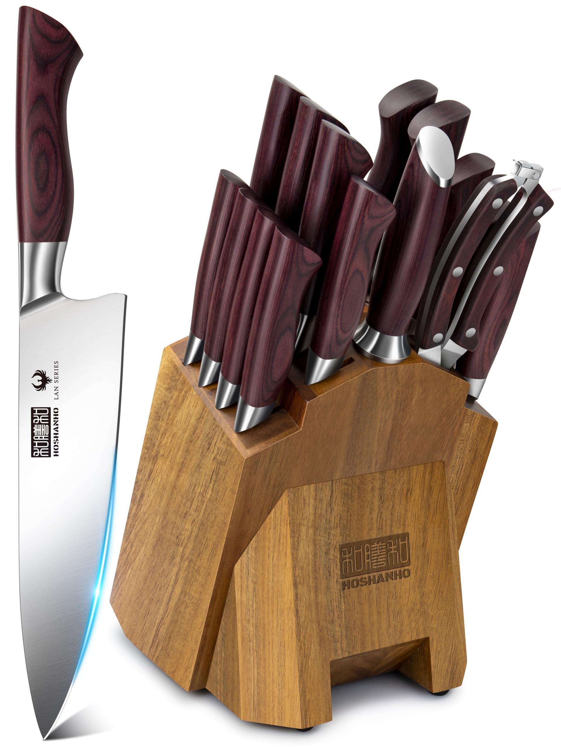 18-teiliges Messerblock-Set mit Holzblock, Schere, Schleifer